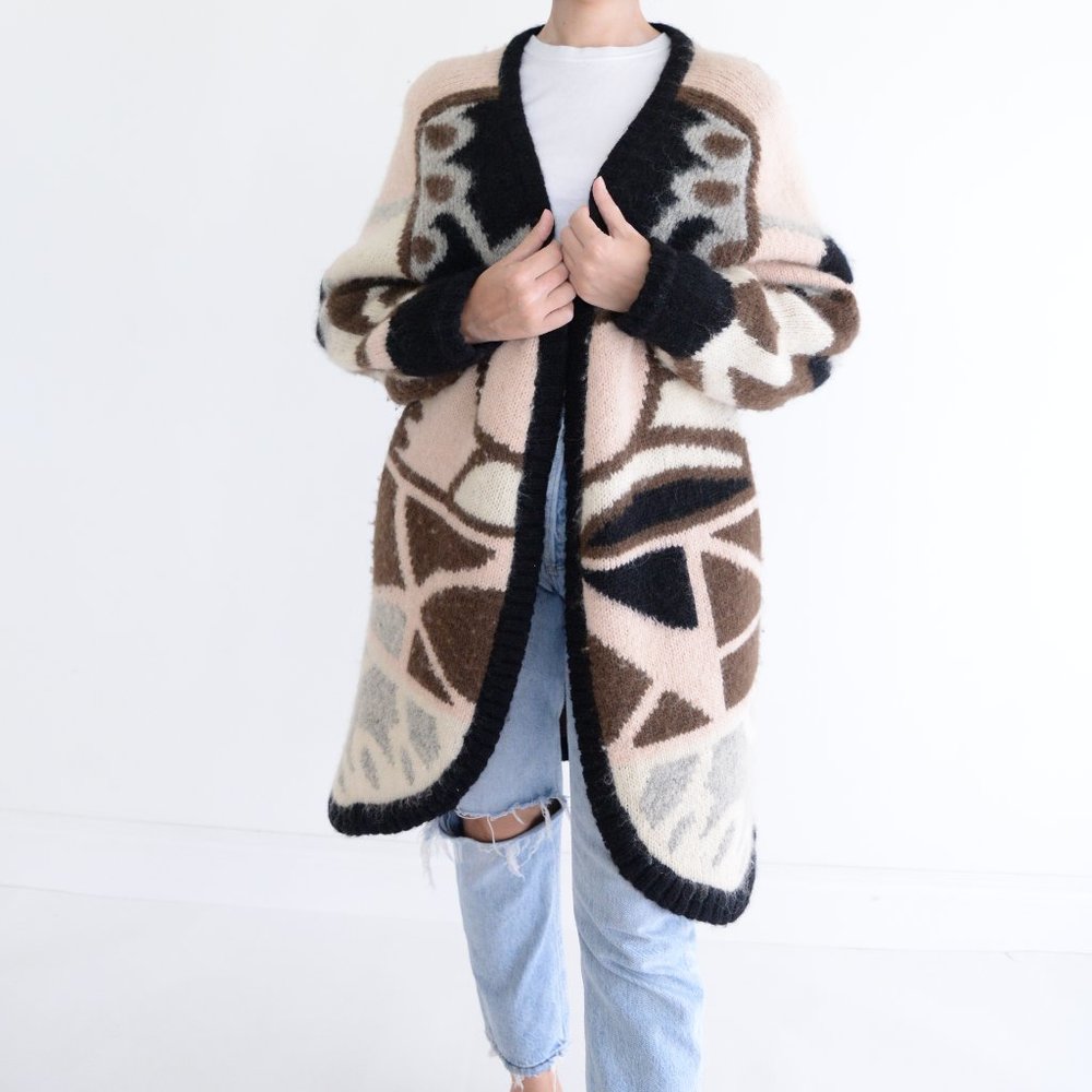 Vintage Kroshetta Brown/Black Open Face Knit Cardigan